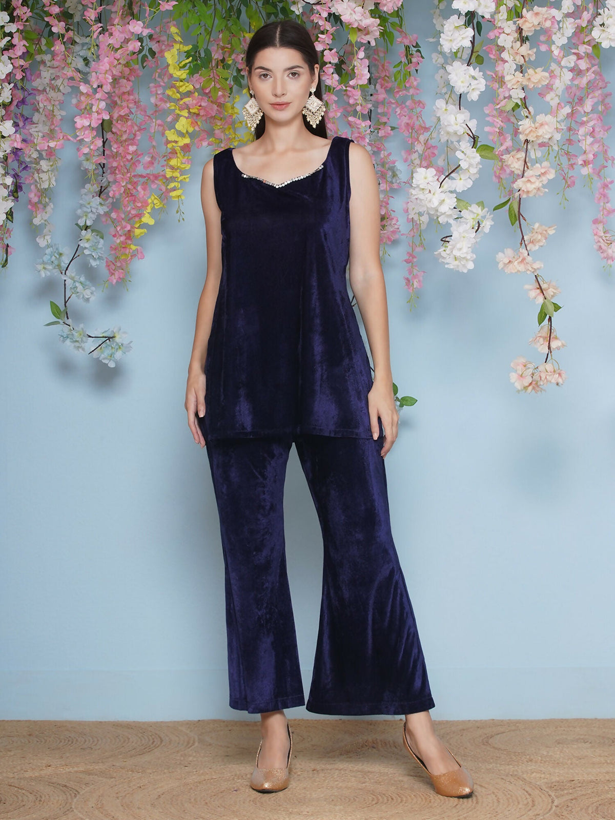 Joban Fashion Navy Blue Velvet Cape Set | Grocsy