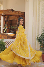 Joban Fashion Yellow Georgette Sequence Embroidery Work Kurta Set | Grocsy