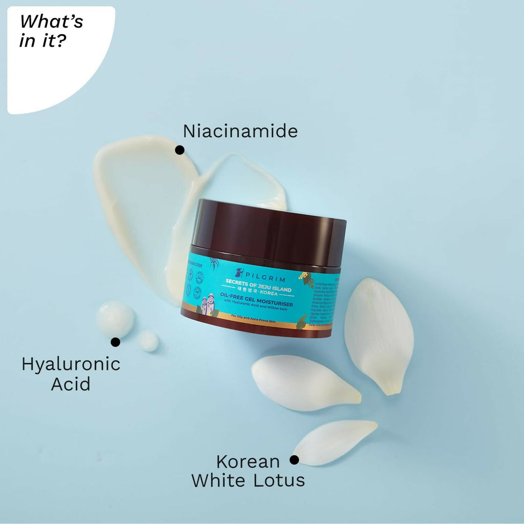Pilgrim Korean Oil Free Gel Moisturizer with Hyaluronic Acid & Willow Bark Extracts, For Oily & Acne-Prone Skin - Korean Skin Care | Grocsy