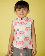 Joban Fashion Kids Island Cotton Sleeveless printed Kurta and Solid Dhoti - Grey | Grocsy