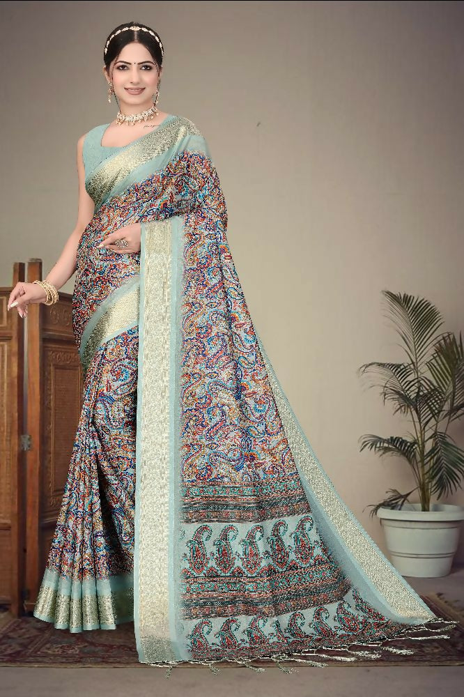 PR Fashion Multi Heavy Rich Cotton Silk Digital Print & Jacquard Saree | Grocsy