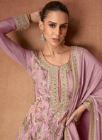 Vastranavya Lavender Heavy Star Georgette Embroidered Sequins & Mirror Work Classy Pakistani Palazzo Suit | Grocsy