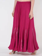 Mominos Fashion Magenta Viscose Rayon Flared Palazzo with Mirror Lace Work | Grocsy