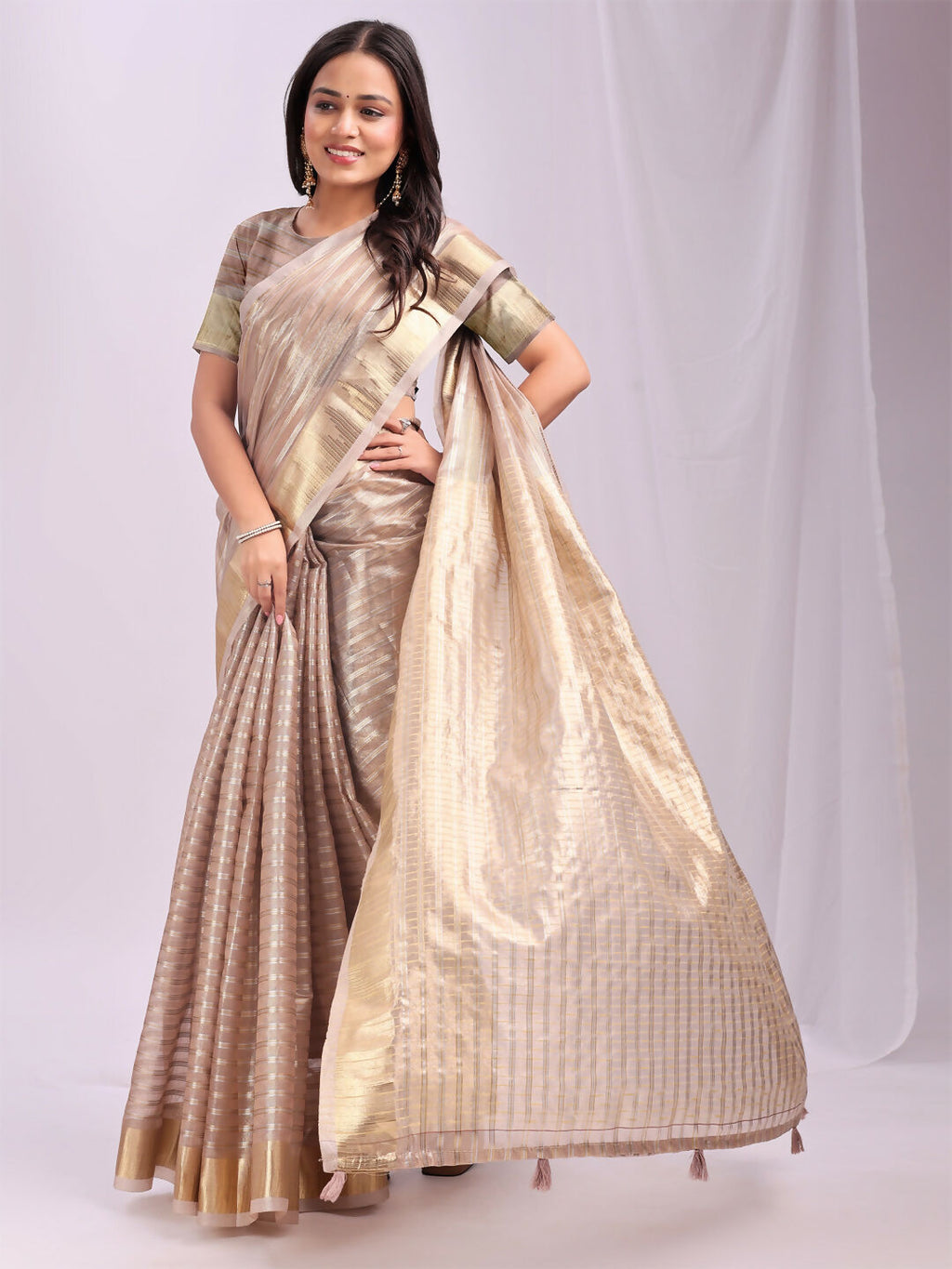 Shree Shyam Fashion Organza Peach Saree | Grocsy