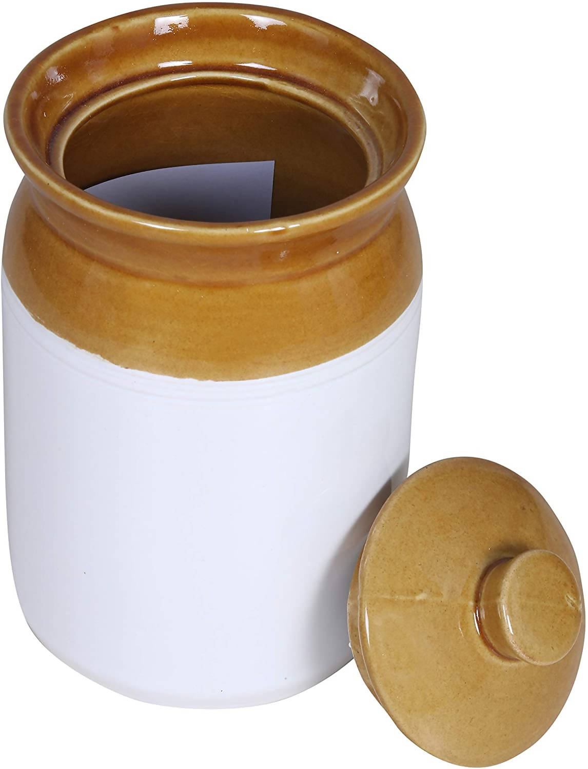 Raj Royal Cream Pottery Hand Painted Ceramic Cornichon Storage Jar for Pickle | Grocsy
