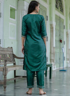 Vellora Green Silk Blend Casual Salwar Suit with Intricate Embroidery | Grocsy