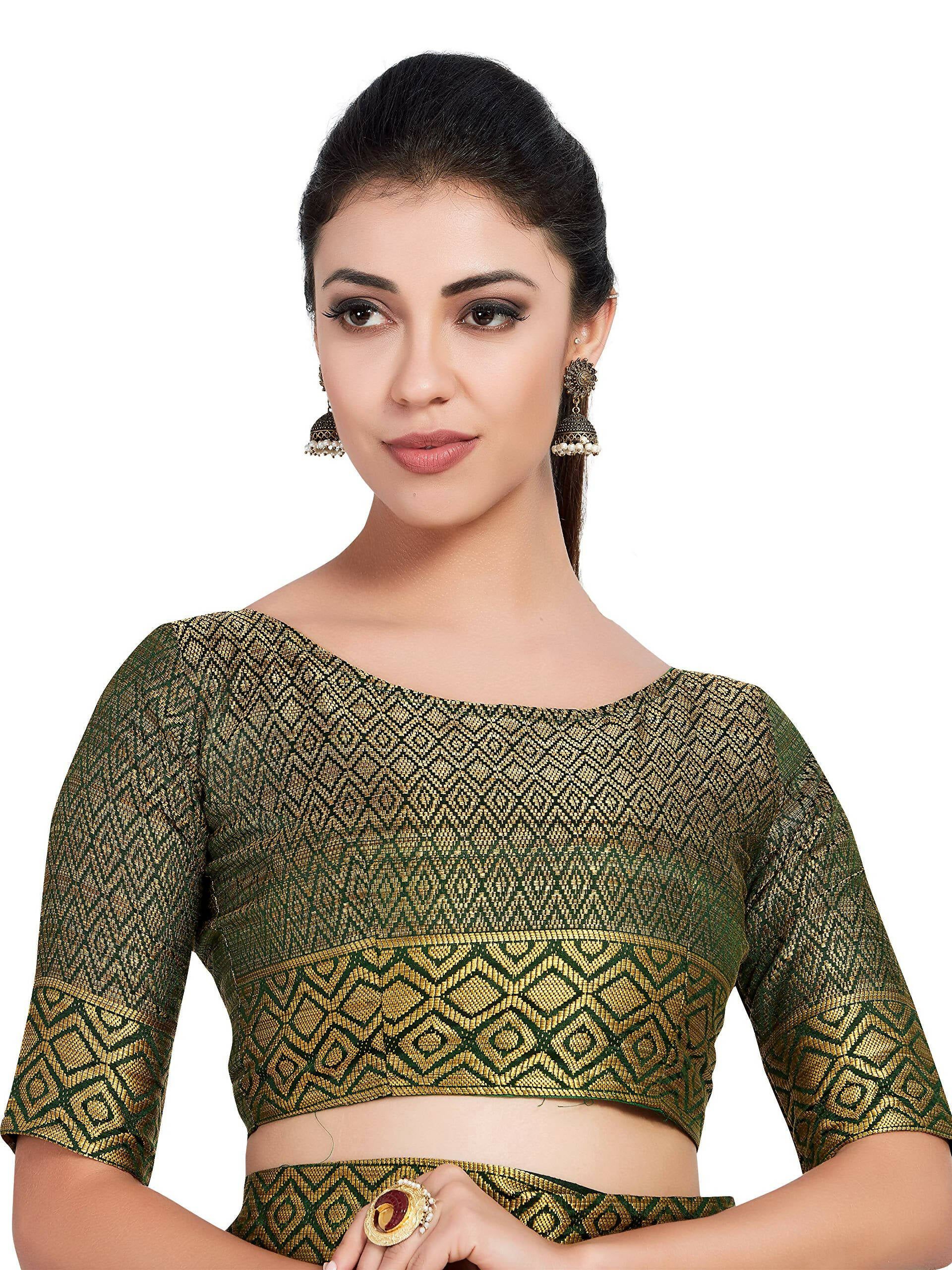 Mimosa Women's Dark Green Kanchipuram Art Silk Saree | Grocsy