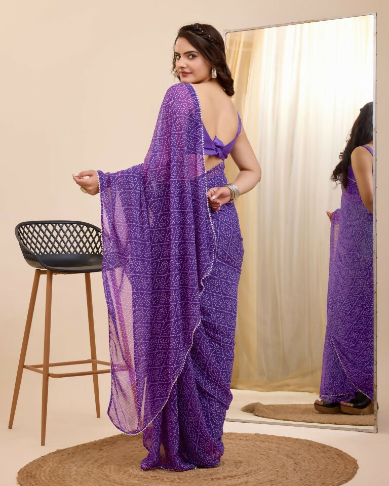 Purple Georgette Designer Printed Ready To Wear Saree - Ibiza | Grocsy