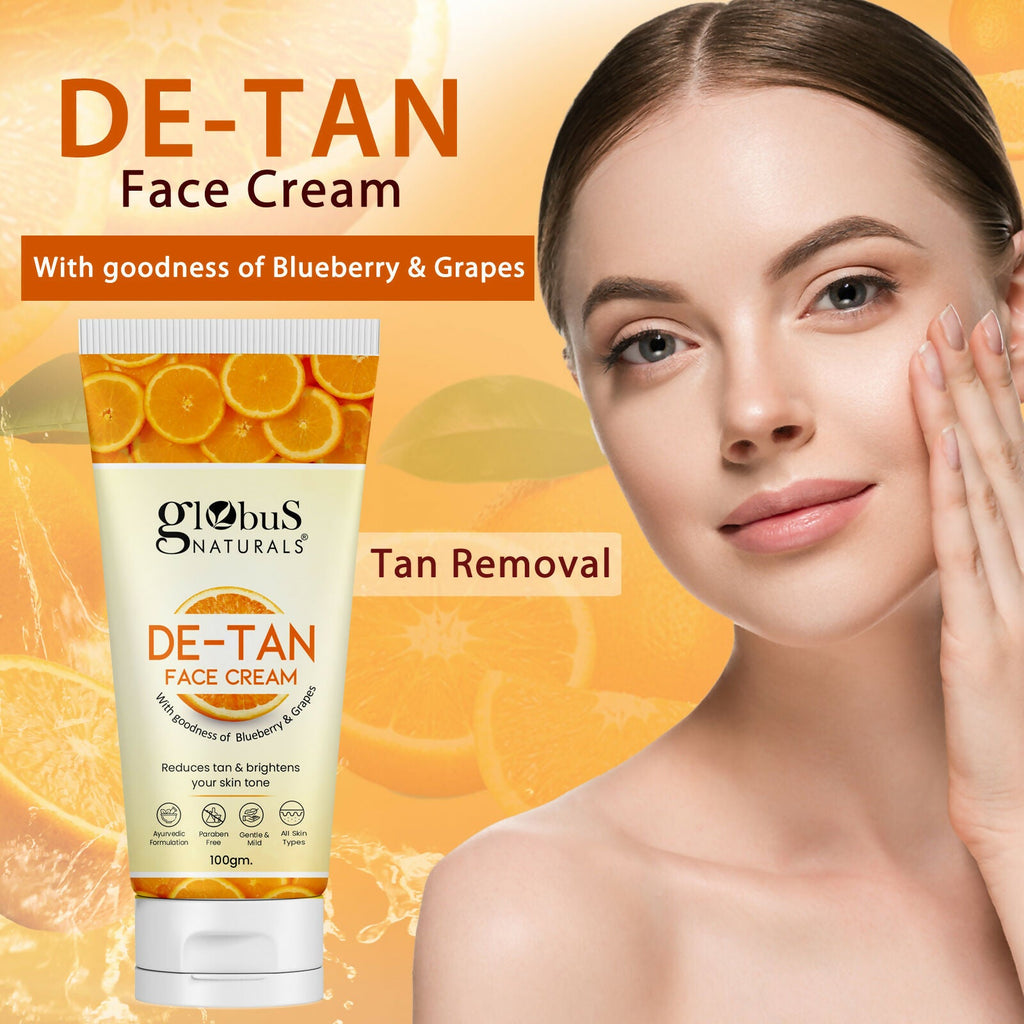 Globus Naturals De Tan Face Cream, Suitable For All Skin Types | Grocsy