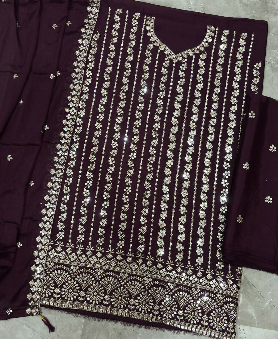 KC Latest Cocktail Wear Wine Chinon Sharara Suit For Women | Grocsy