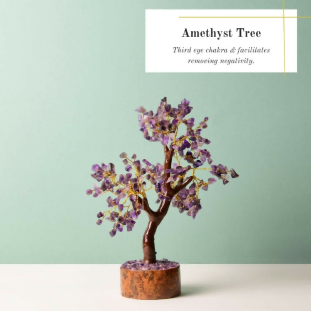 Indianvibez Bodh Amethyst Tree with Wooden Base 300 Beads | Grocsy