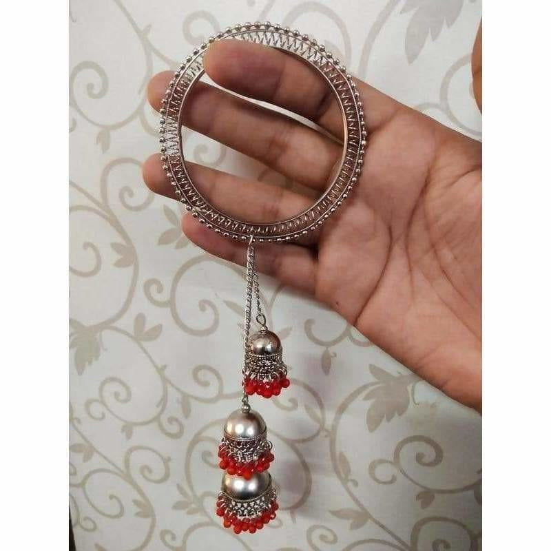 MS Fashion India Hanging Red Pearls Jhumkas Bangles With Chains | Grocsy