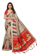 Vamika Chiku & Red Kalamkari With Jhalar Khadi Silk Saree | Grocsy