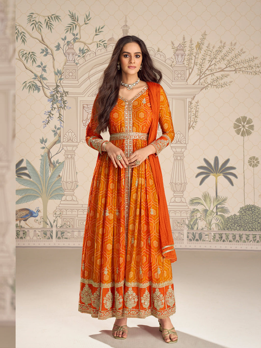 Evanik Designer Chinon Silk Embroidered Work Wedding Anarkali Suit | Grocsy