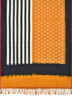 Orange and Black Pochampally Ikat Cotton Handloom Dupatta with Strips and Buta Design - Global Threads | Grocsy