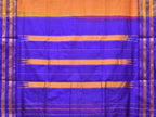 Orange and Blue Narayanpet Silk Handloom Saree with Checks Design No Blouse - Global Threads | Grocsy