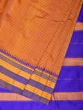 Orange and Blue Narayanpet Silk Handloom Saree with Checks Design No Blouse - Global Threads | Grocsy