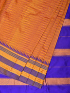 Orange and Blue Narayanpet Silk Handloom Saree with Checks Design No Blouse - Global Threads | Grocsy