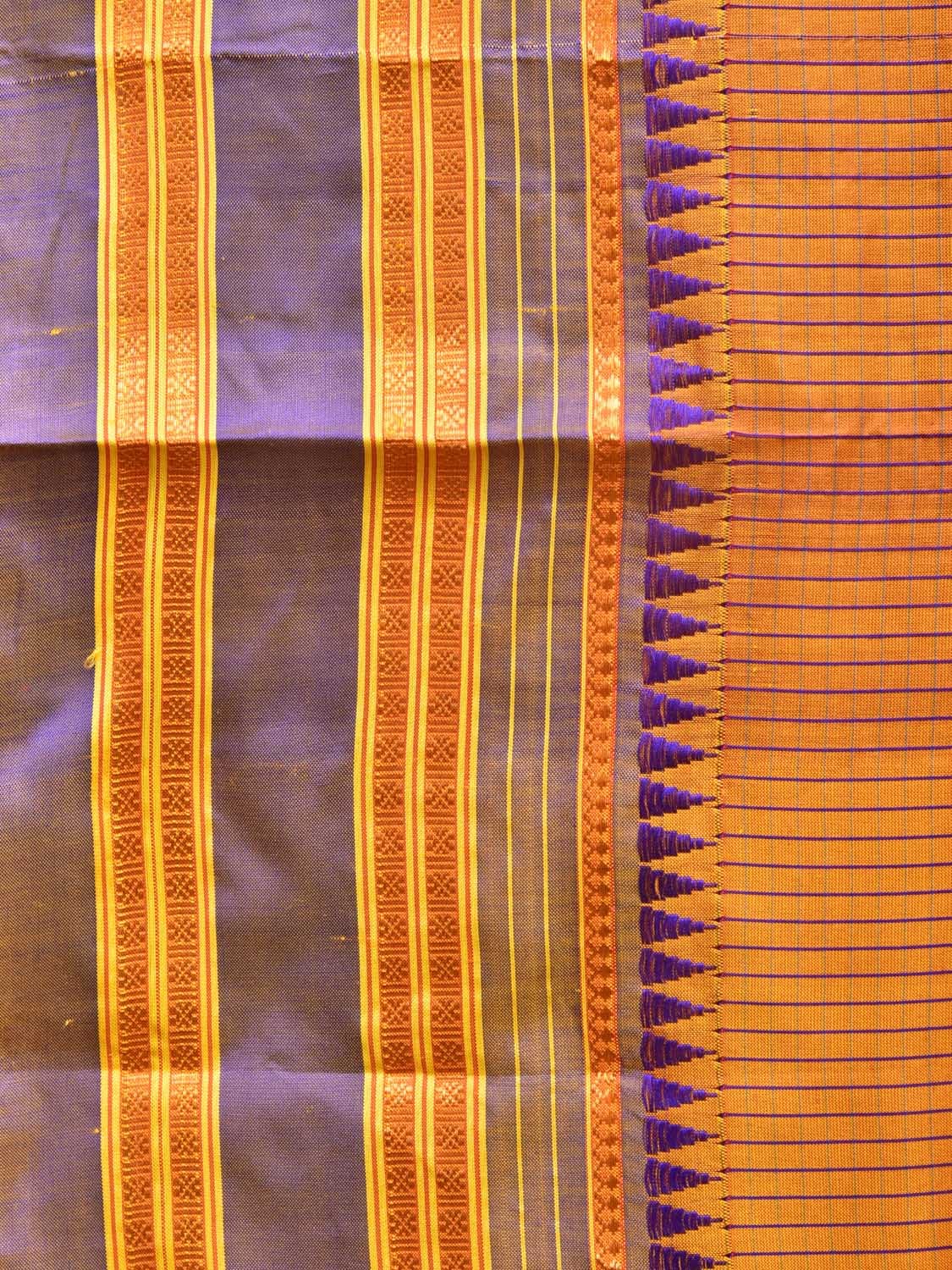 Orange and Blue Narayanpet Silk Handloom Saree with Checks Design No Blouse - Global Threads | Grocsy