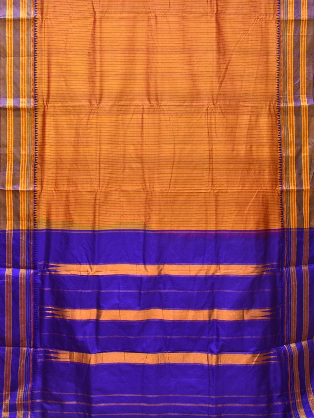 Orange and Blue Narayanpet Silk Handloom Saree with Checks Design No Blouse - Global Threads | Grocsy
