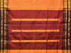 Orange and Brown Narayanpet Silk Handloom Saree with Checks Design No Blouse - Global Threads | Grocsy