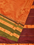 Orange and Brown Narayanpet Silk Handloom Saree with Checks Design No Blouse - Global Threads | Grocsy