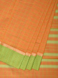 Orange and Light Green Bamboo Cotton Saree with Big Checks Design No Blouse - Global Threads | Grocsy