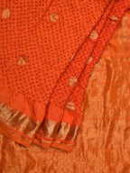 Orange Bandhani Kanchipuram Silk Handloom Saree with Small Buta Design - Global Threads | Grocsy