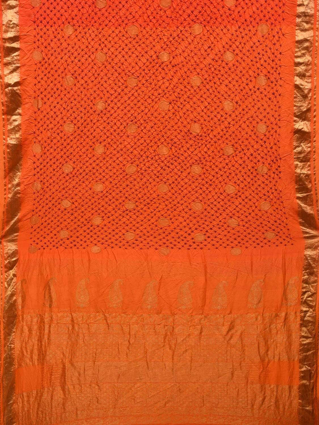 Orange Bandhani Kanchipuram Silk Handloom Saree with Small Buta Design - Global Threads | Grocsy