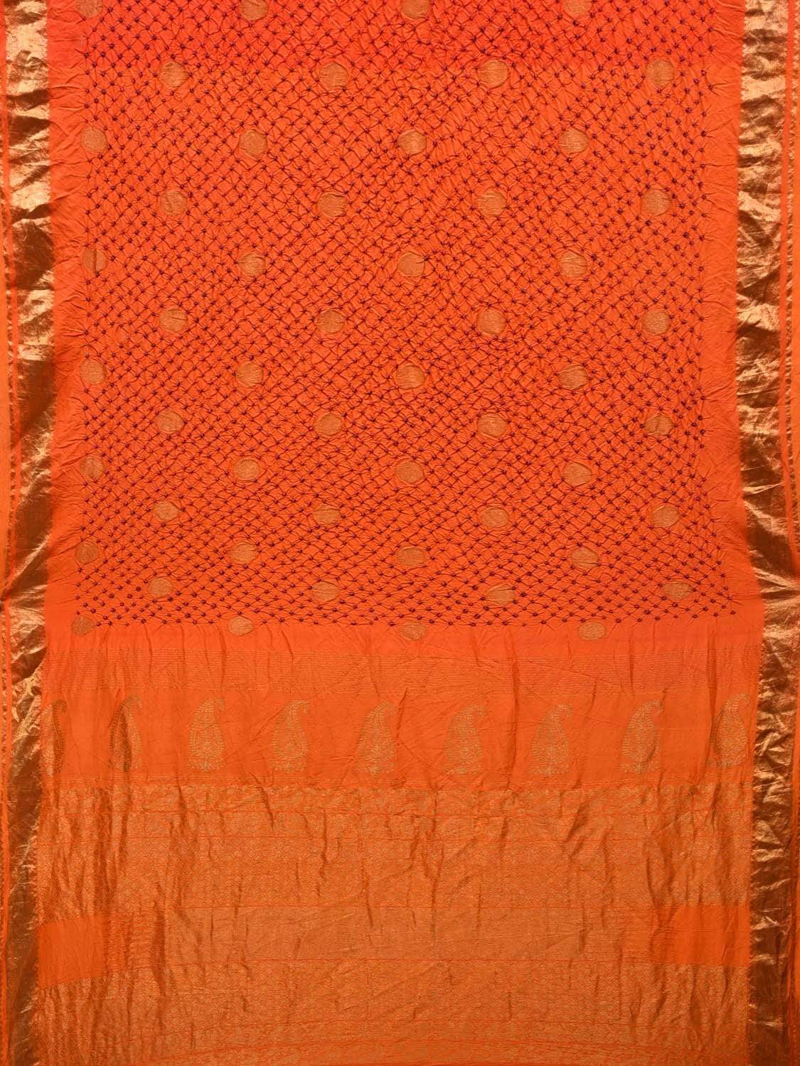 Orange Bandhani Kanchipuram Silk Handloom Saree with Small Buta Design - Global Threads | Grocsy