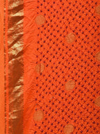 Orange Bandhani Kanchipuram Silk Handloom Saree with Small Buta Design - Global Threads | Grocsy