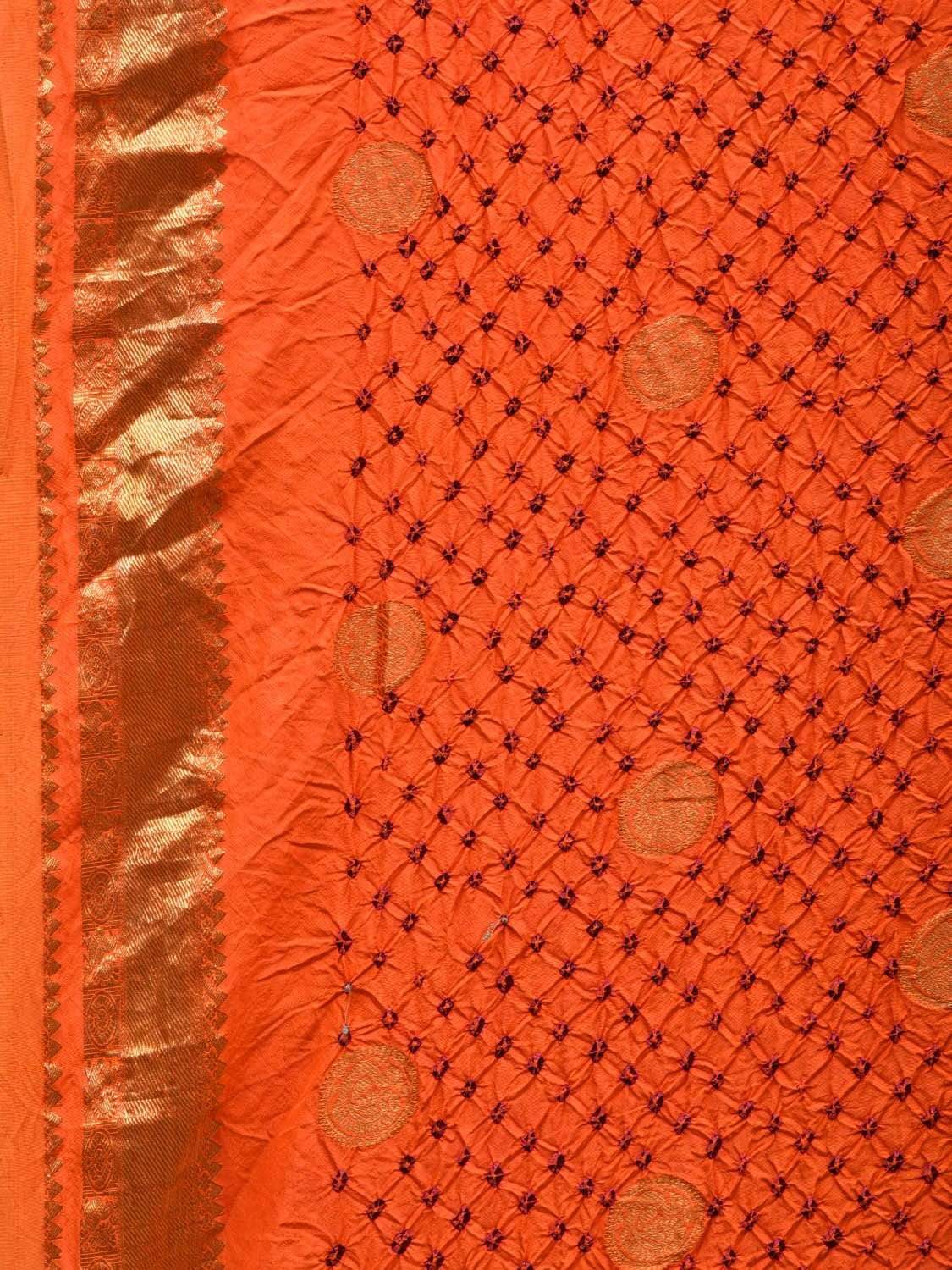 Orange Bandhani Kanchipuram Silk Handloom Saree with Small Buta Design - Global Threads | Grocsy