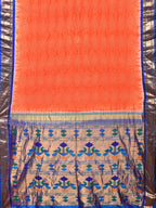 Orange Bandhani Paithani Silk Handloom Saree with Peacocks Pallu Design - Global Threads | Grocsy