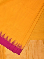 Orange Green Khadi Cotton Handloom Plain Saree with Temple Border Design - Global Threads | Grocsy