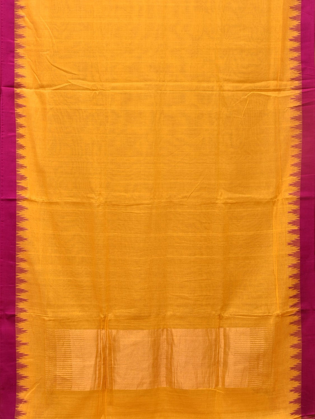 Orange Green Khadi Cotton Handloom Plain Saree with Temple Border Design - Global Threads | Grocsy