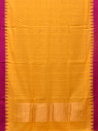 Orange Green Khadi Cotton Handloom Plain Saree with Temple Border Design - Global Threads | Grocsy