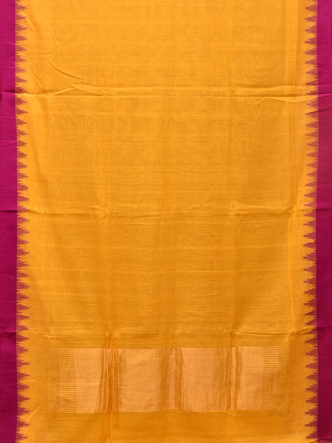 Orange Green Khadi Cotton Handloom Plain Saree with Temple Border Design - Global Threads | Grocsy