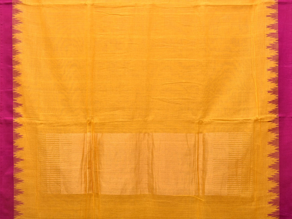 Orange Green Khadi Cotton Handloom Plain Saree with Temple Border Design - Global Threads | Grocsy