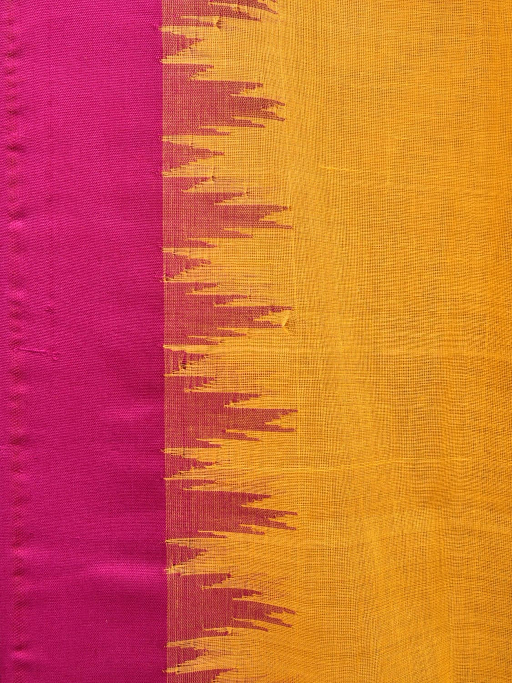 Orange Green Khadi Cotton Handloom Plain Saree with Temple Border Design - Global Threads | Grocsy