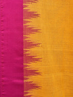 Orange Green Khadi Cotton Handloom Plain Saree with Temple Border Design - Global Threads | Grocsy