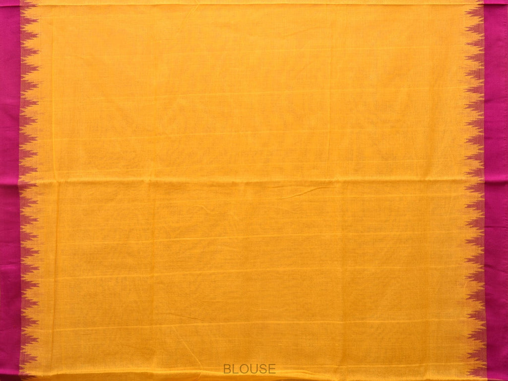 Orange Green Khadi Cotton Handloom Plain Saree with Temple Border Design - Global Threads | Grocsy