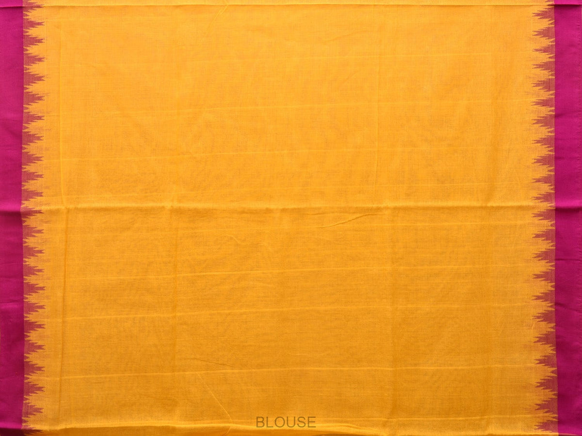 Orange Green Khadi Cotton Handloom Plain Saree with Temple Border Design - Global Threads | Grocsy