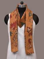 Orange Kalamkari Hand Painted Woolen Handloom Stole with Floral Design - Global Threads | Grocsy