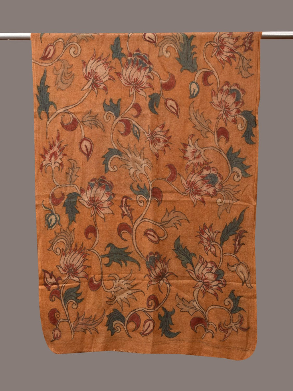 Orange Kalamkari Hand Painted Woolen Handloom Stole with Floral Design - Global Threads | Grocsy