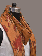 Orange Kalamkari Hand Painted Woolen Handloom Stole with Floral Design - Global Threads | Grocsy