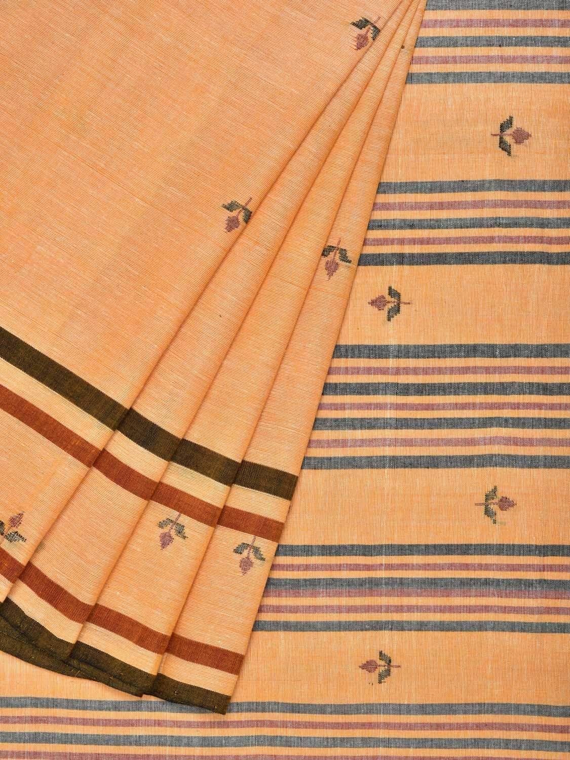Orange Khadi Cotton Handloom Saree with Jamdani Buta Design - Global Threads | Grocsy