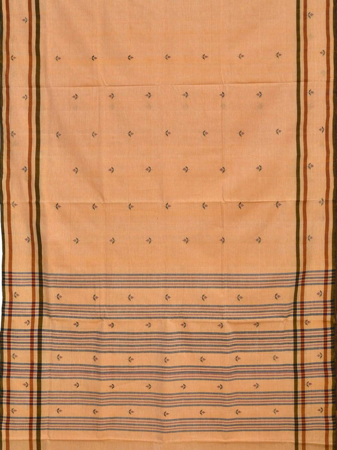 Orange Khadi Cotton Handloom Saree with Jamdani Buta Design - Global Threads | Grocsy