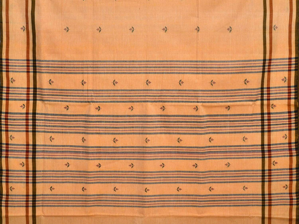 Orange Khadi Cotton Handloom Saree with Jamdani Buta Design - Global Threads | Grocsy