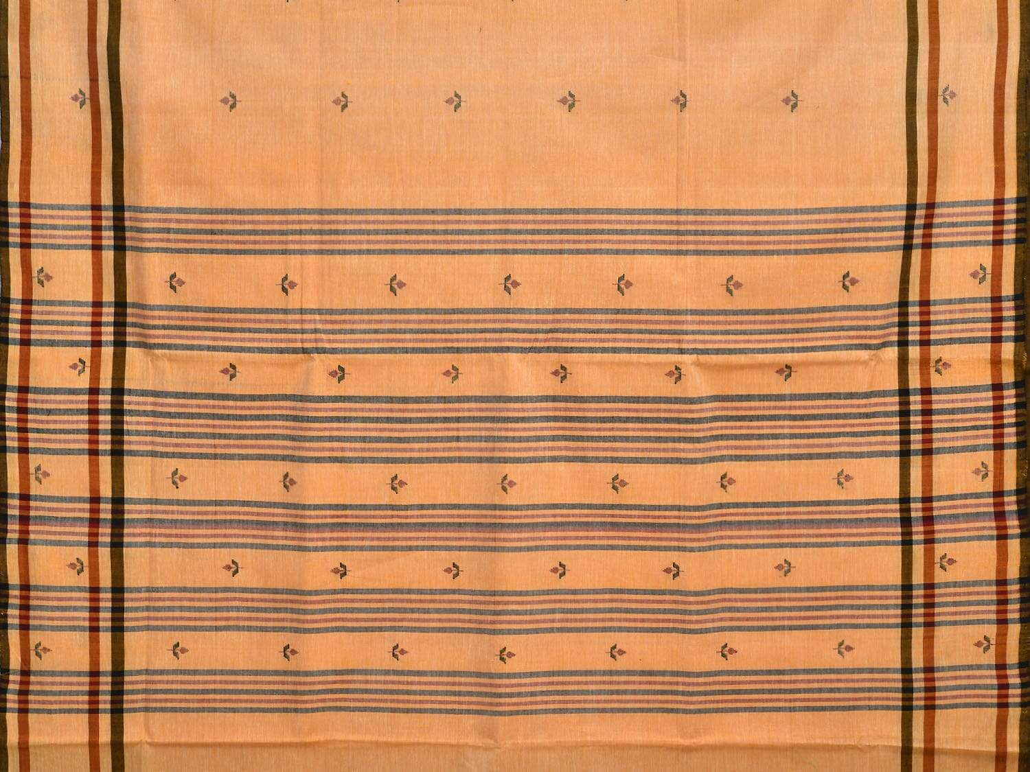 Orange Khadi Cotton Handloom Saree with Jamdani Buta Design - Global Threads | Grocsy
