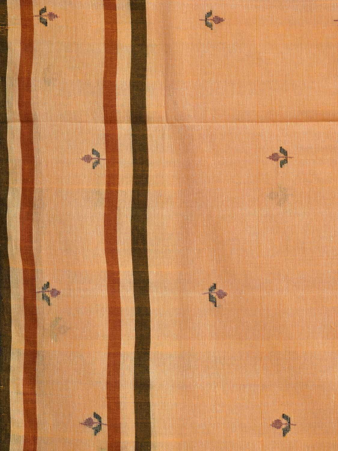 Orange Khadi Cotton Handloom Saree with Jamdani Buta Design - Global Threads | Grocsy